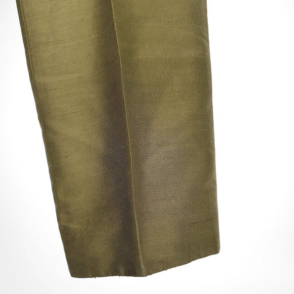 90's/Y2K Vintage Olive Silk Shantung Cigarette Pants - Picture 10 of 12